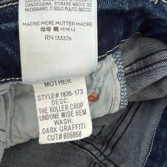 MOTHER The Roller Crop Undone Hem Jeans Wide Leg Dark Graffiti Wash High Rise 27 - Picture 8 of 14